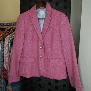 NWOT - J.Crew Pink Herringbone Wool-Blend Schoolboy Blazer-Size 8 w/Gold Buttons